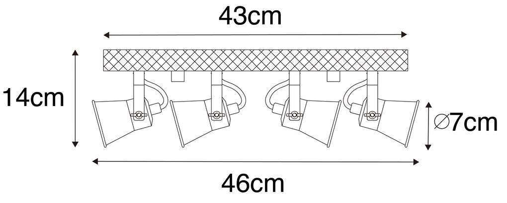 Foco rústico preto com madeira 4-luzes ajustável - Jelle