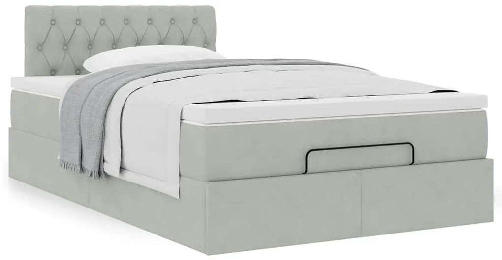 Cama otomana com colchão cinza claro 120x190 cm Veludo
