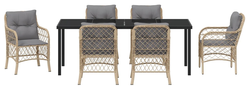 Conjunto de Jantar de Jardim 7 Peças com Almofadas Bege Vime Poly