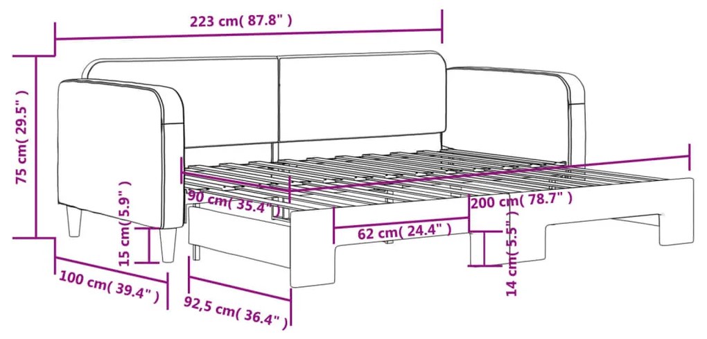 Sofá-cama com gavetão 90x200 cm tecido preto