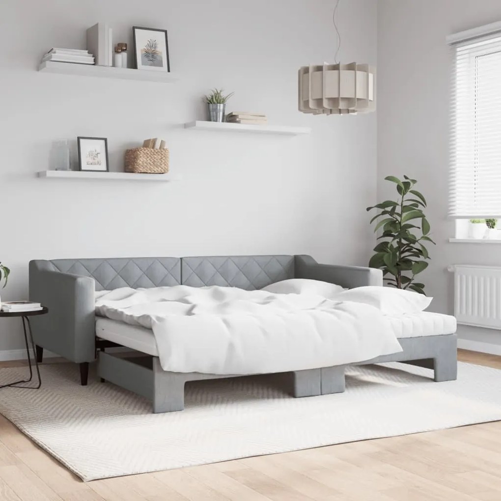 vidaXL Sofá-cama c/ gavetão e colchões 90x190 cm tecido cinzento-claro