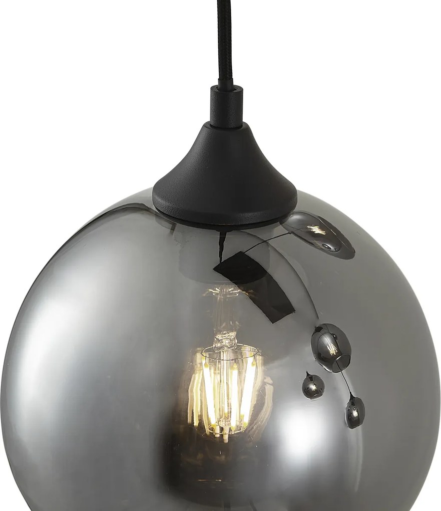 Candeeiro suspenso Art Deco preto com vidro fumado 5 luzes - Wallace