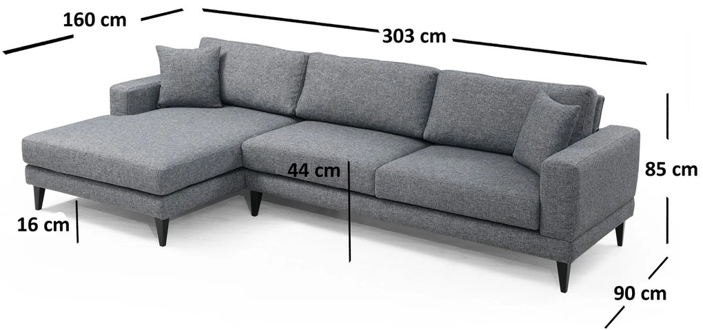 Sofá-Cama de Canto Nordic – Cinzento Escuro – 303 cm x 160 cm