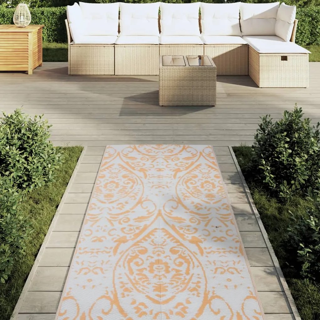 Tapete de exterior 80x250 cm ARAKIL PP laranja e branco