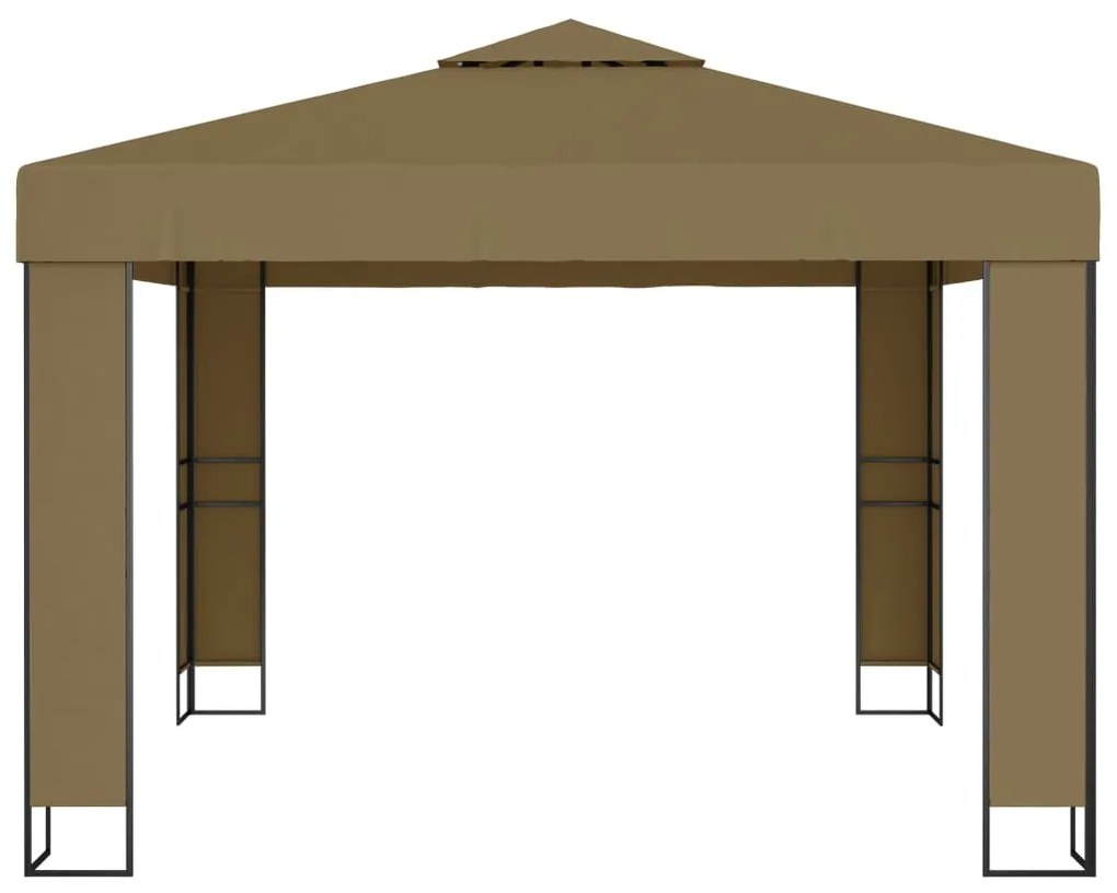 Gazebo com toldo duplo e luzes LED 3x3x2,7 m cinza-acastanhado