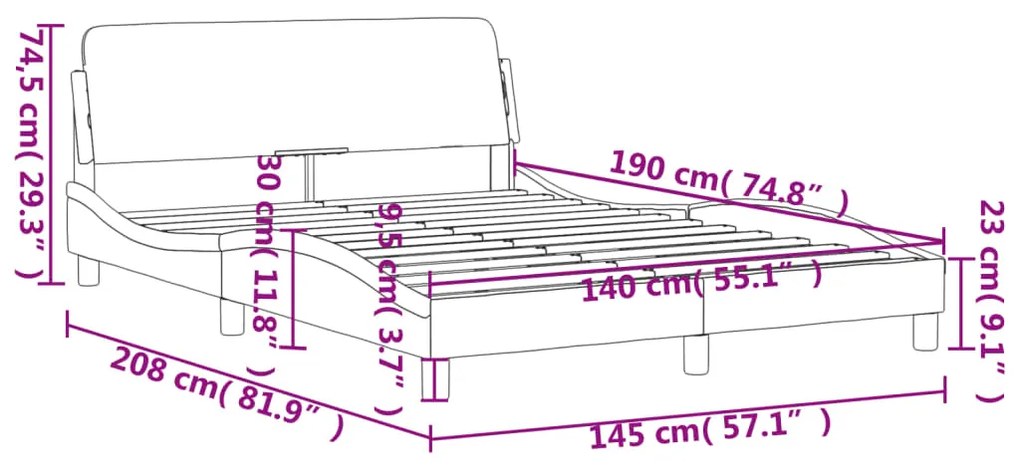 Estrutura de cama c/ cabeceira 140x190 cm tecido azul