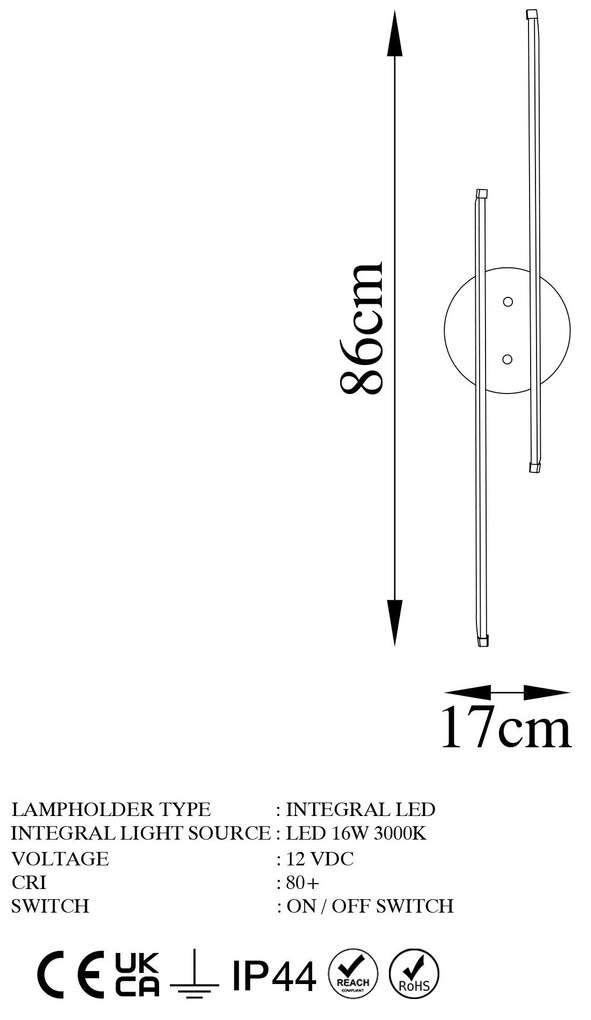 Candeeiro de Parede Umut - Dourado - 17cm x 86cm x 5cm
