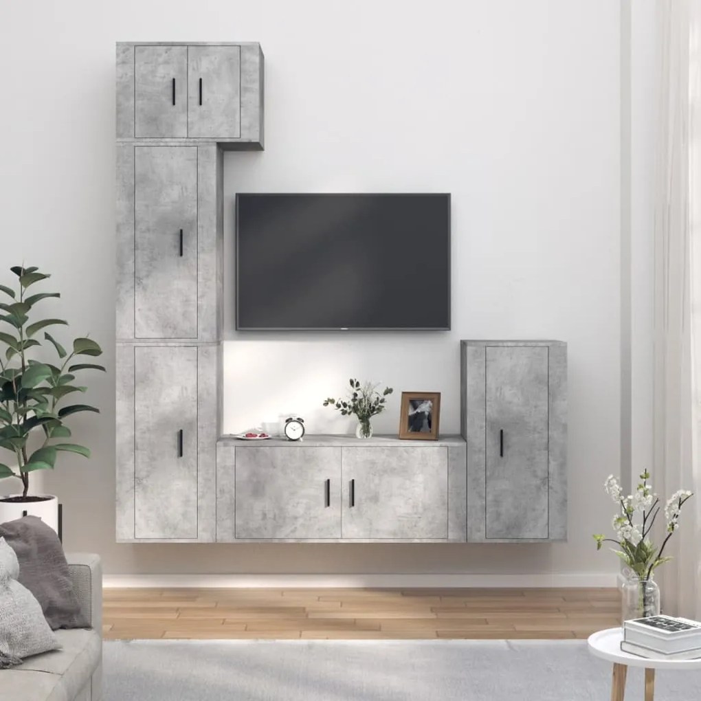 vidaXL Conjunto móveis de TV 5 pcs madeira processada cinzento cimento