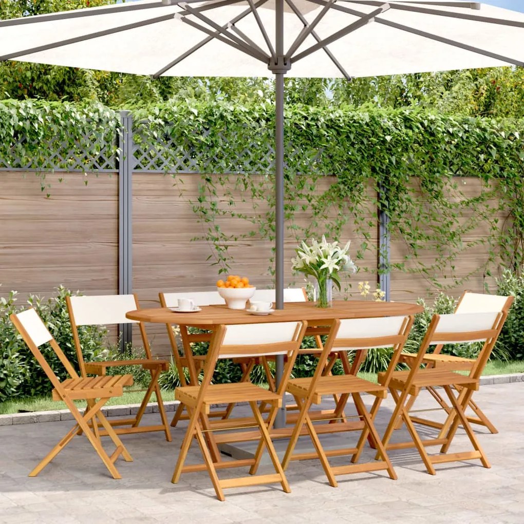 vidaXL Cadeiras de jardim dobráveis 8 pcs tecido/madeira branco nata