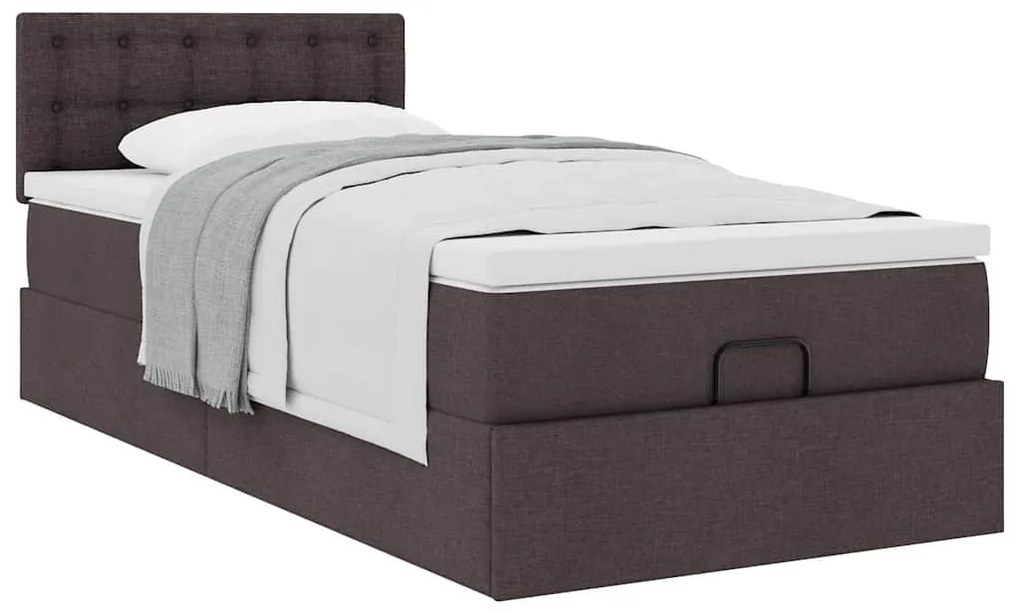 Cama otomana com colchão 100x200 cm tecido castanho escuro