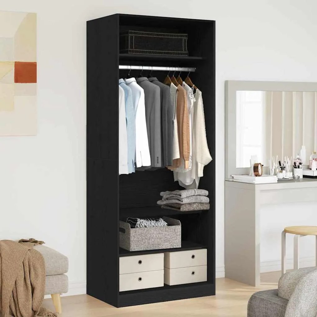 vidaXL Guarda-Roupa Preto Carvalho 80 x 50 x 200 cm - Madeira de Engenharia