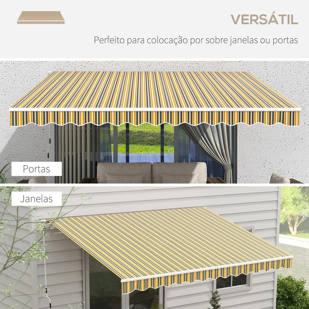 Toldo Manual Retrátil 350x250 cm Toldo para Varanda com Manivela de Me