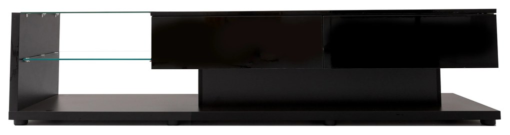Armário de TV móvel brilhante com moldura de vidro e iluminação LED, 170x36x38cm, Preto