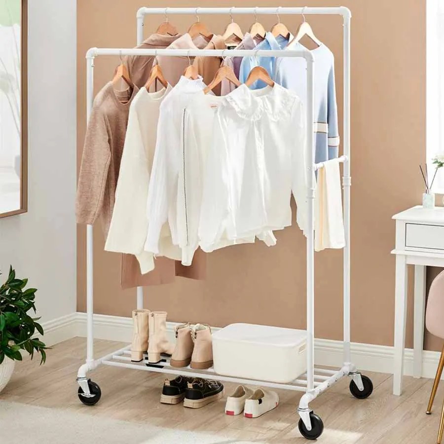 Cabide Guarda Roupa com 2 varões 100 x 59 x 162 cm Branco