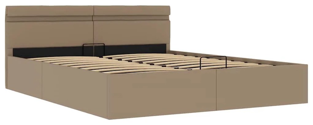 Cama hidrául. arrumação e LED 160x200cm couro artif. cappuccino