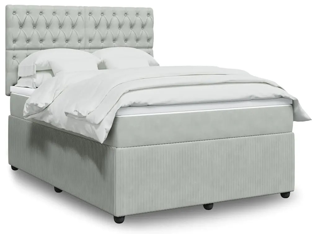 Cama com molas/colchão 160x200 cm veludo cinzento-claro