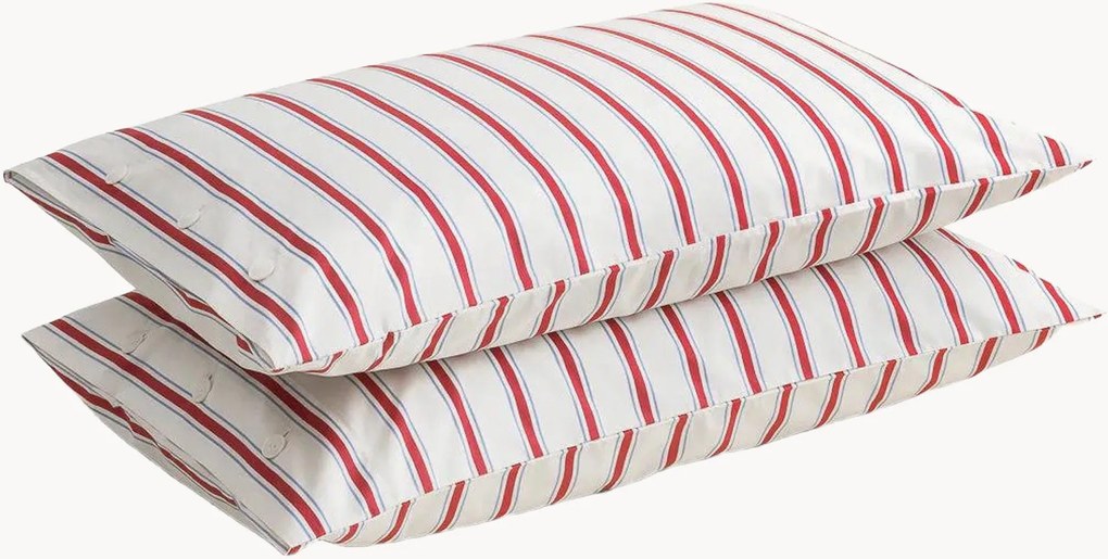 Fronhas em percal de algodão Striped Coral, conjunto de 2