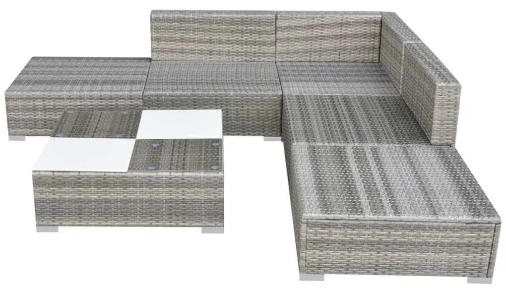 6 pcs conjunto lounge de jardim c/ almofadões vime PE cinzento