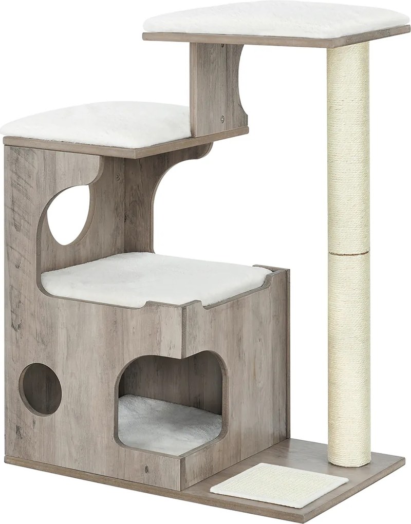 Arranhador para gatos 66 x 40 x 86 cm com caverna branco-cinza