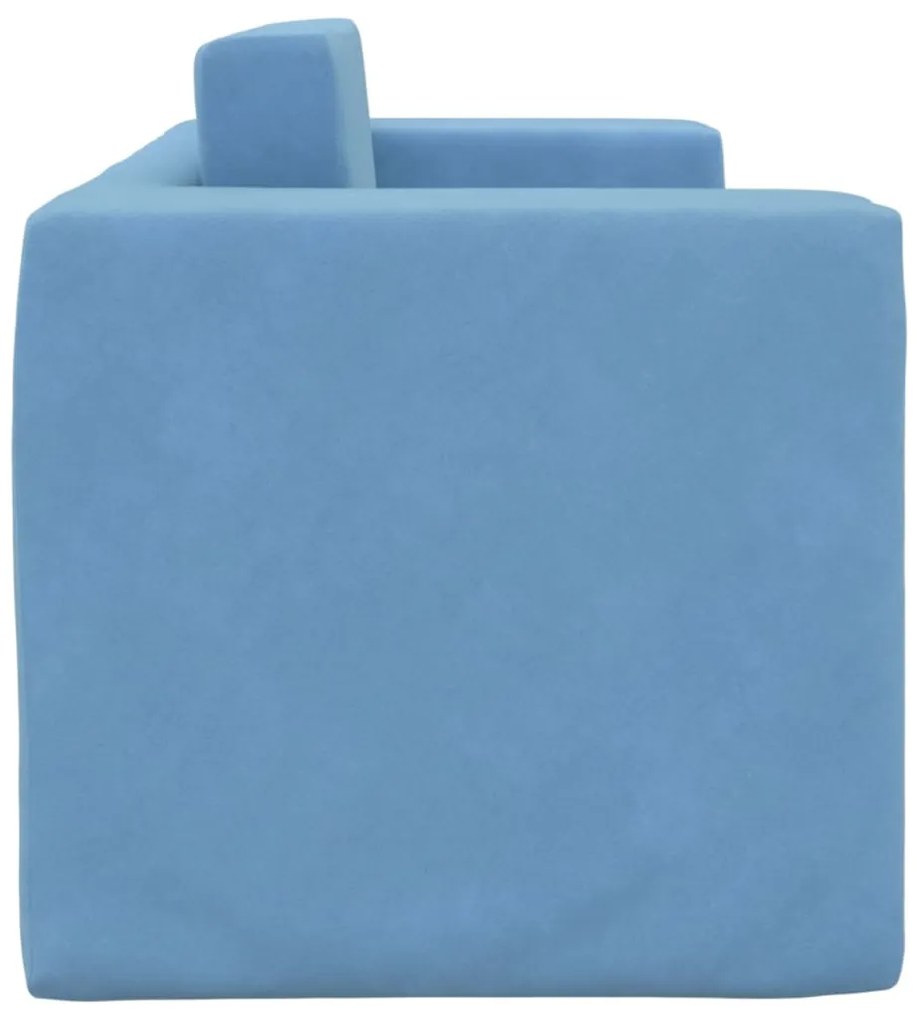 Sofá-cama infantil de 2 lugares pelúcia azul