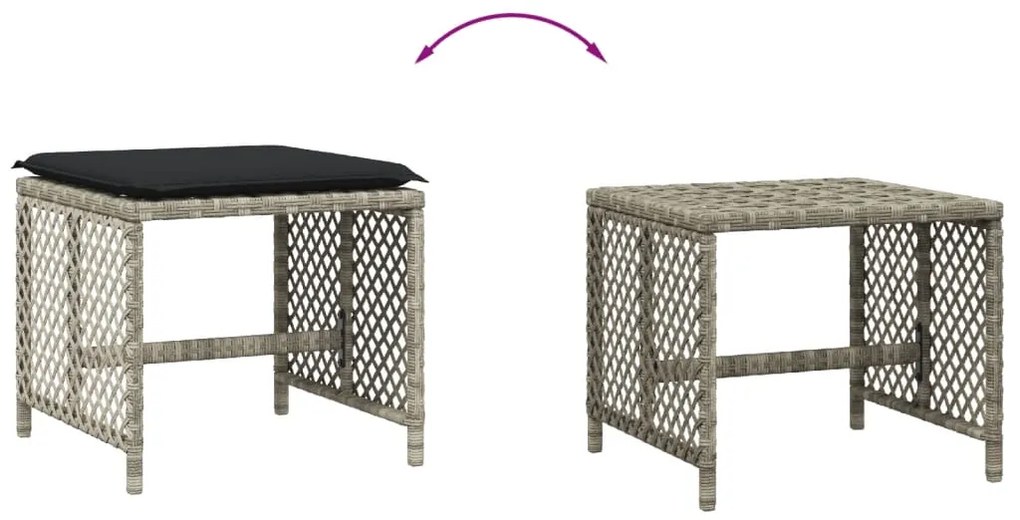 Bancos jardim c/ almofadões 4pcs 41x41x36cm vime PE cinza-claro