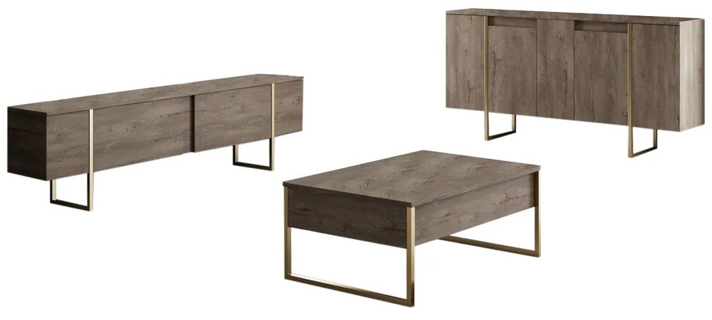 Console Luxe – Walnut Gold – 160 cm x 35 cm x 80 cm