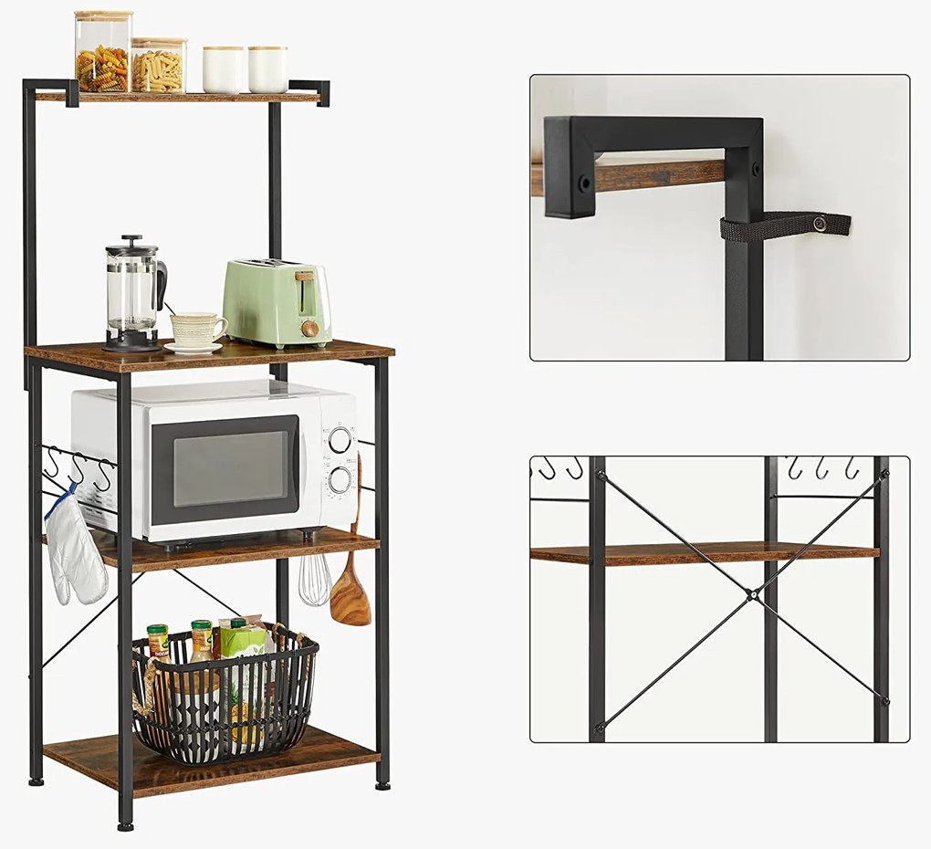 Armário de cozinha com ganchos em design industrial 60 x 40 x 127 cm castanho vintage-preto