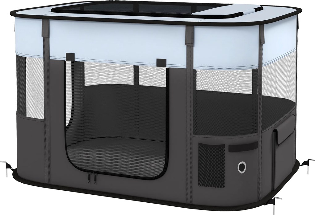 Parque dobrável para cães, gatos e pequenos animais, em tecido Oxford, com espaço de arrumação, 94 x 74 x 60 cm, cinzento e preto