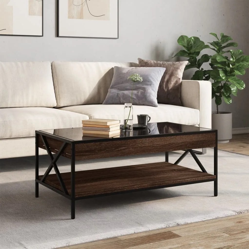 Mesa de centro luzes LED Infinity 90x50x38 cm carvalho castanho