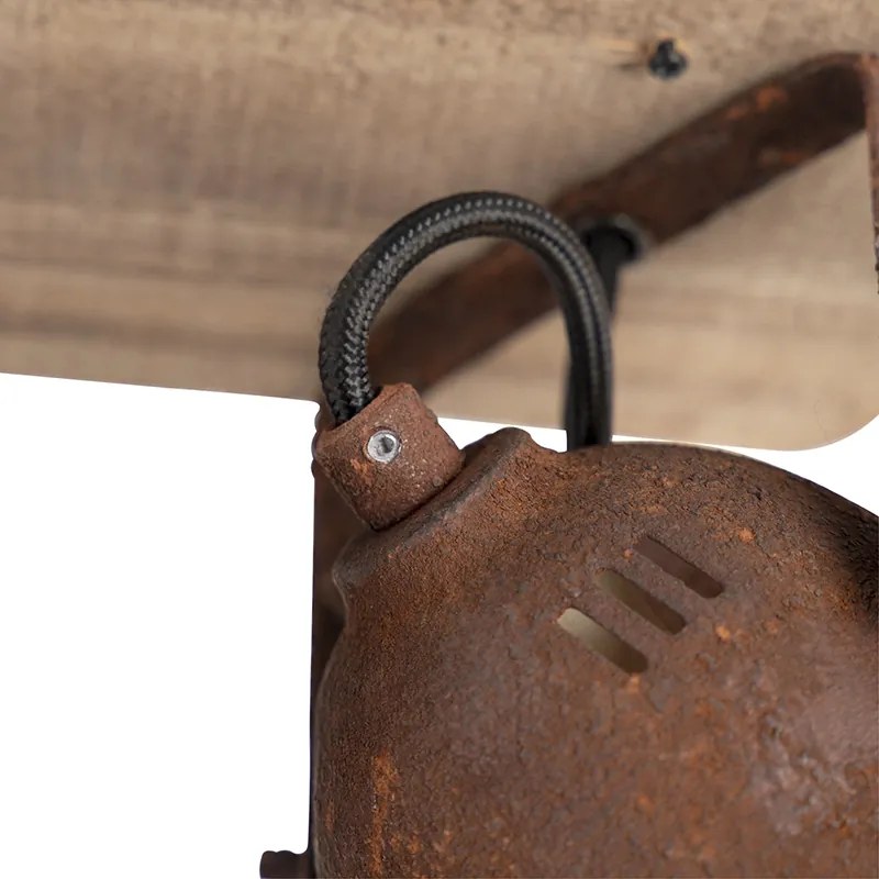 Foco industrial castanho enferrujado com madeira inclinável 2 luzes - Gina Industrial