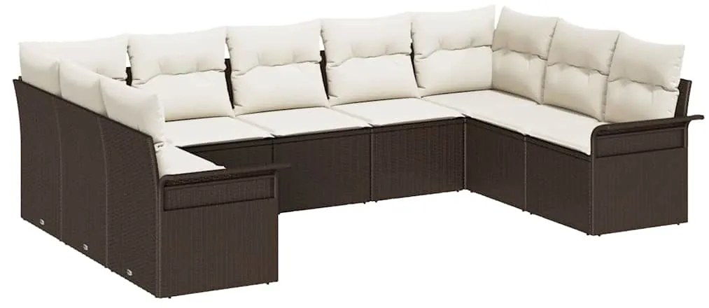 Conjunto de Sofás de Jardim vidaXL 9 Peças com Almofadas Vime Poliéste