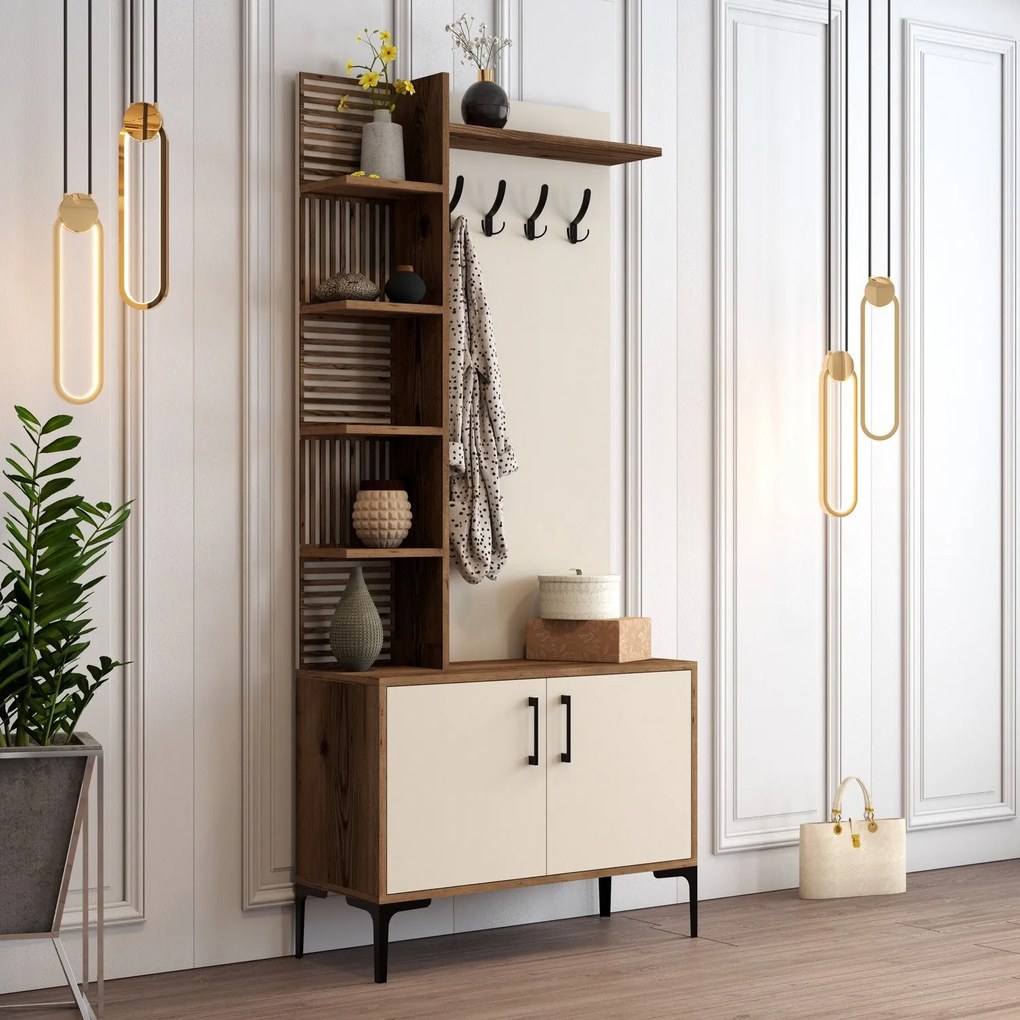 Hall Stand Viyana D – Walnut Cream – 90 cm x 200 cm x 35 cm