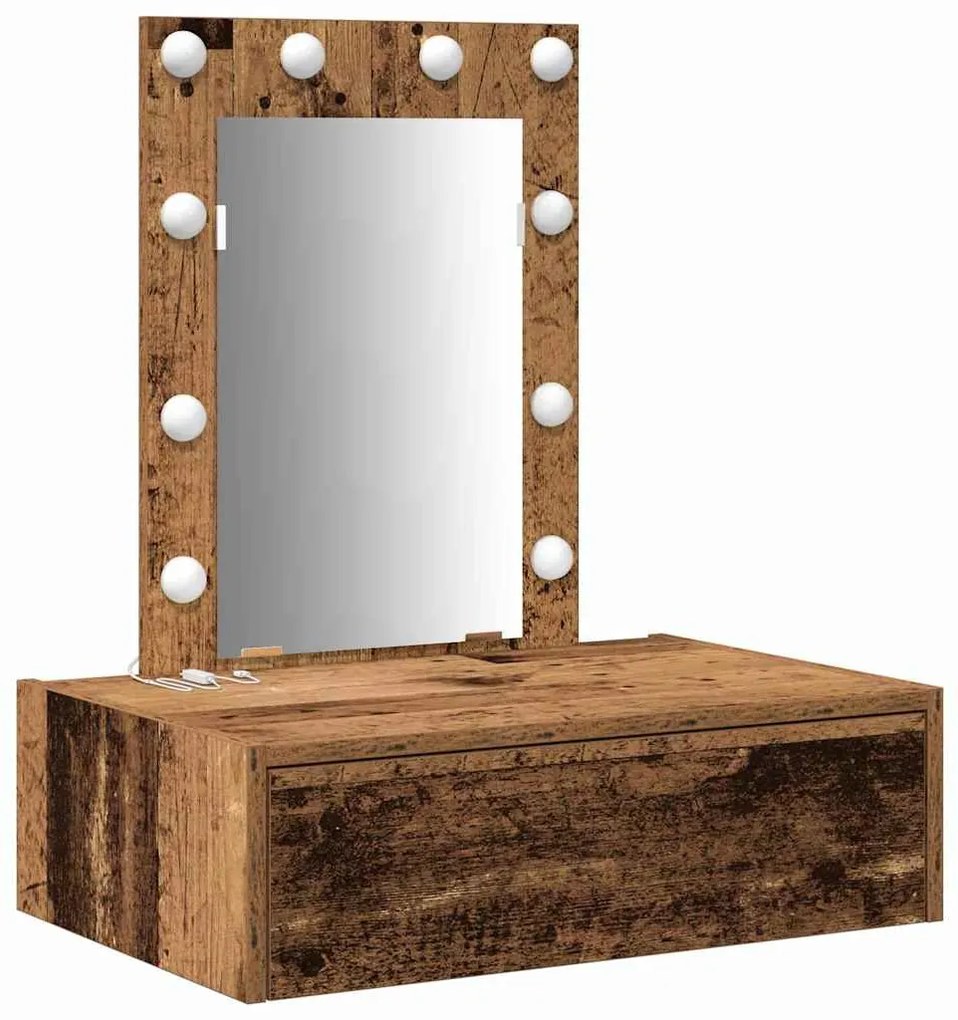 Mesa de Maquagem Suspensa com Luzes de LED Madeira Velha