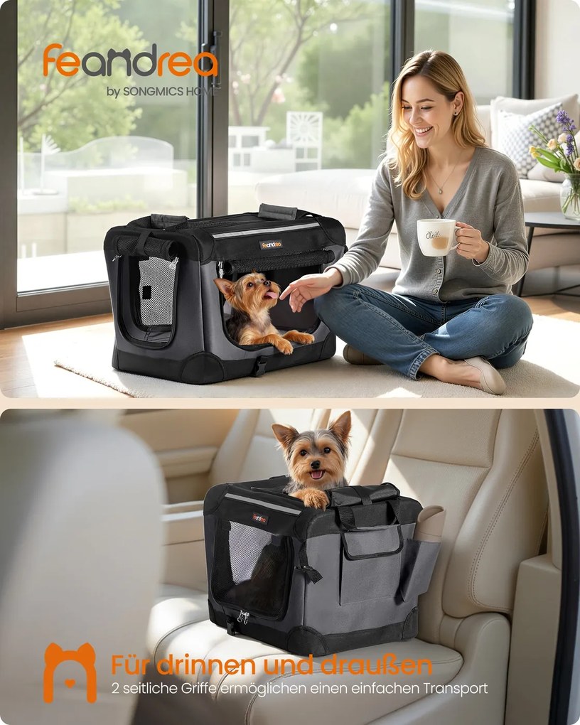 Transportadora dobrável para cães pequenos 50 x 35 x 35 cm Preto