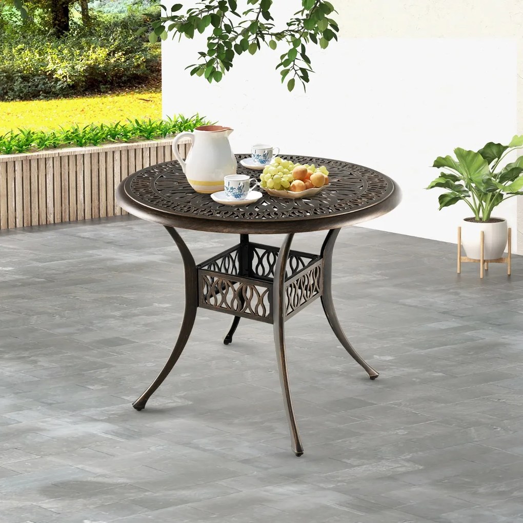 Mesa externa jardim de alumínio fundido com orifício para guarda-sol de 2" Castanho antigo