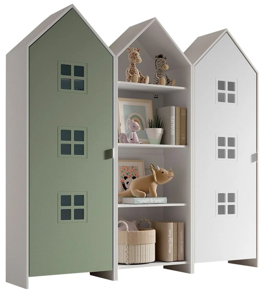 Conjunto 2 armarios Guarda Roupa infantil + estante infantil coleção CASAMI Branca e Verde