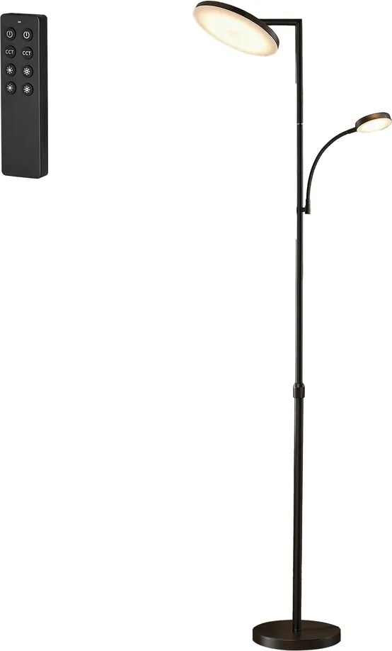 Candeeiro de pé LED com altura ajustável 25 x 25 x (148-176) cm, candeeiro de pé com luz de leitura preto