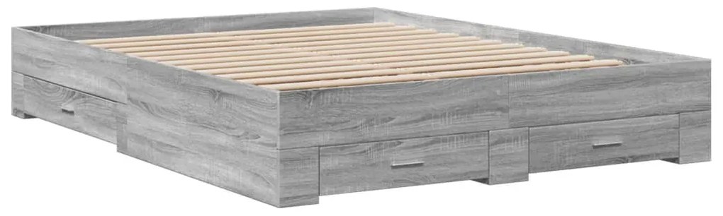 Estrutura de cama c/ gavetas derivados madeira cinza sonoma