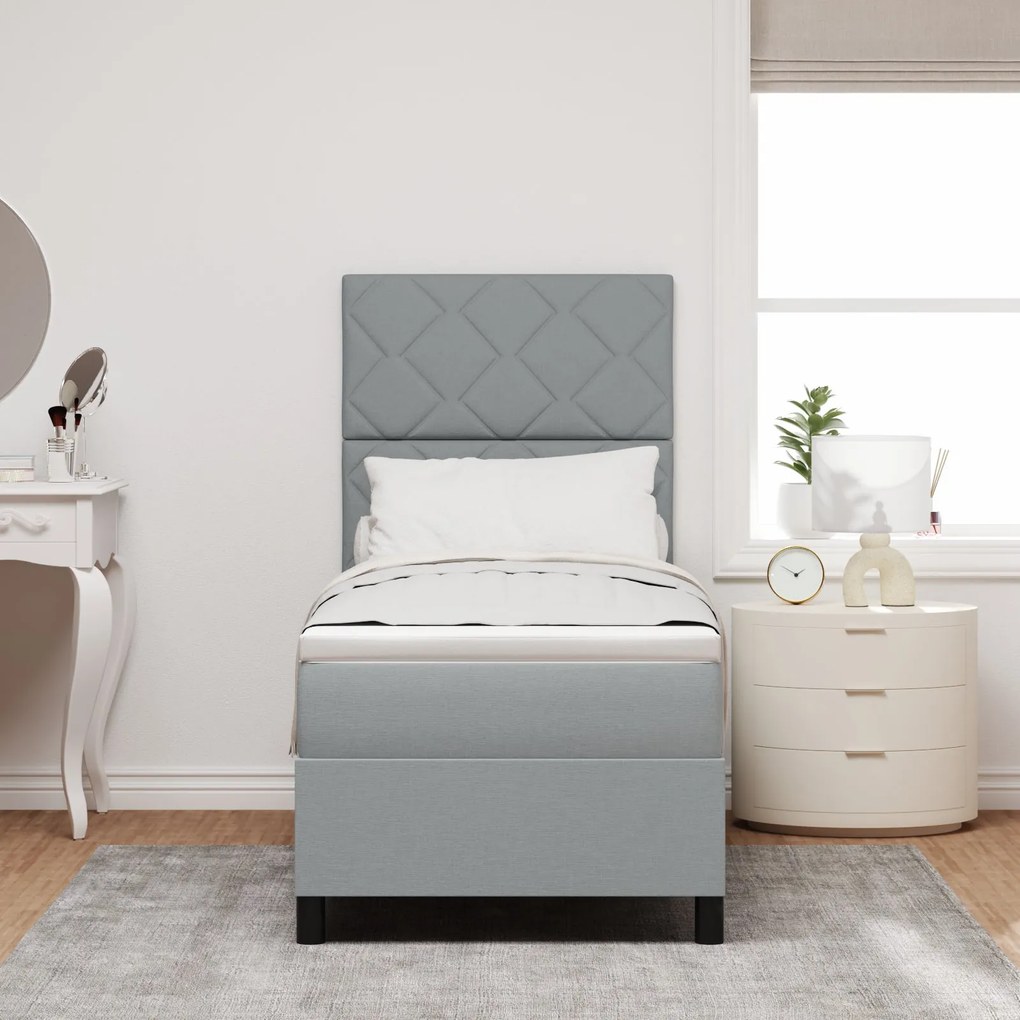 Cama Box Spring com Colchão Cinza Claro 80x200 cm Tecido