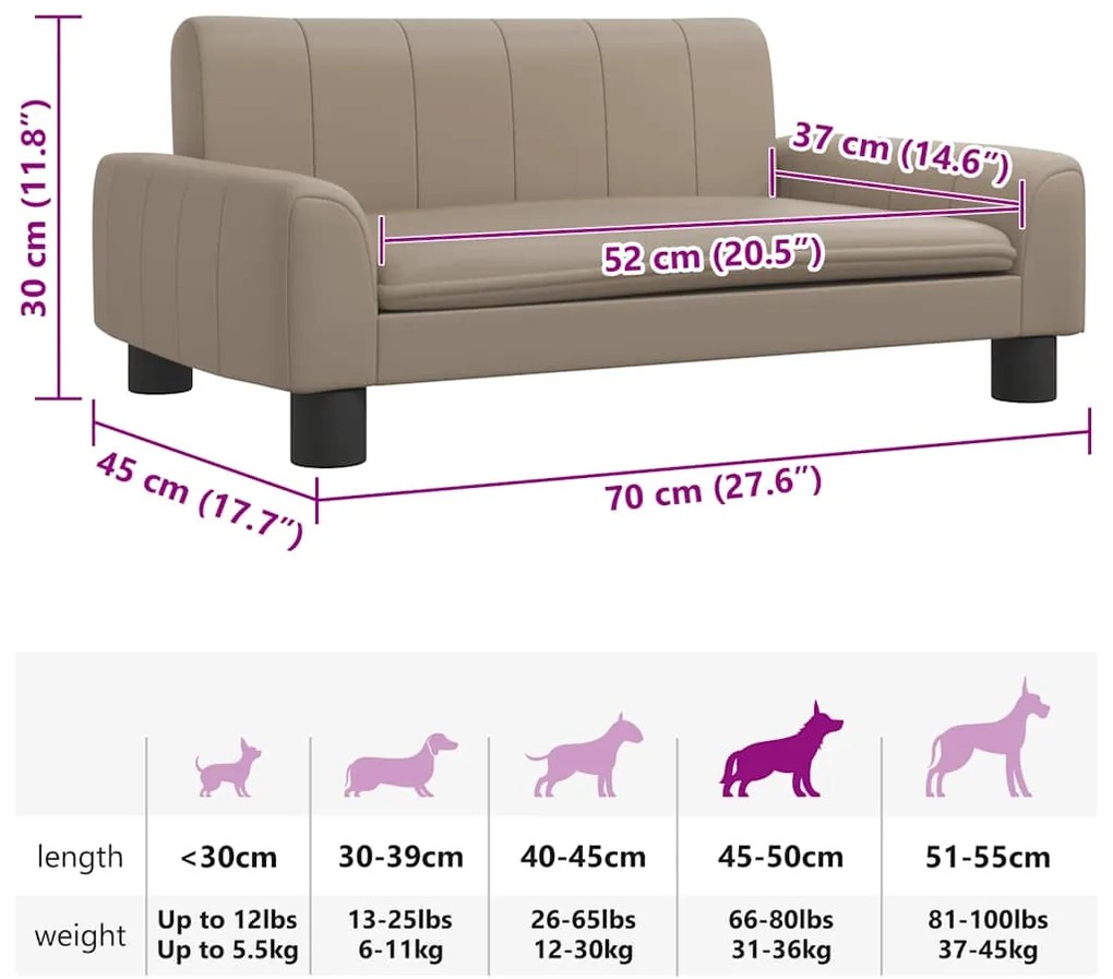 Cama para cães 70x45x30 cm couro artificial cappuccino
