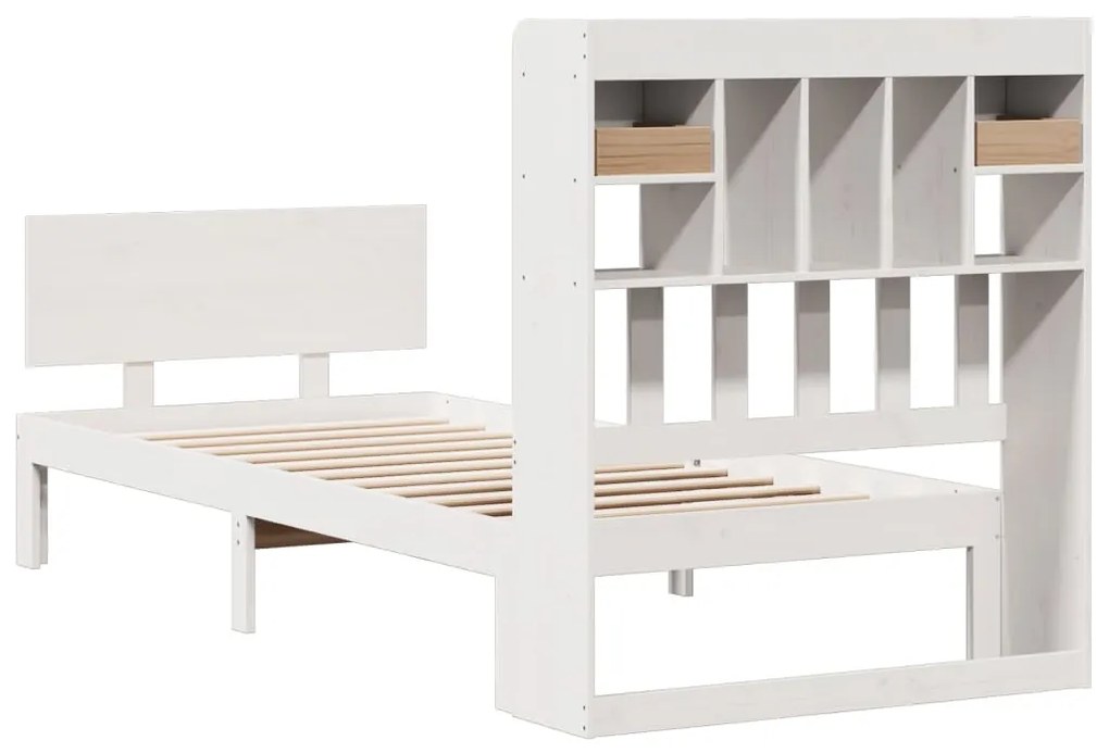 Cama com estante sem colchão 100x200 cm pinho maciço branco