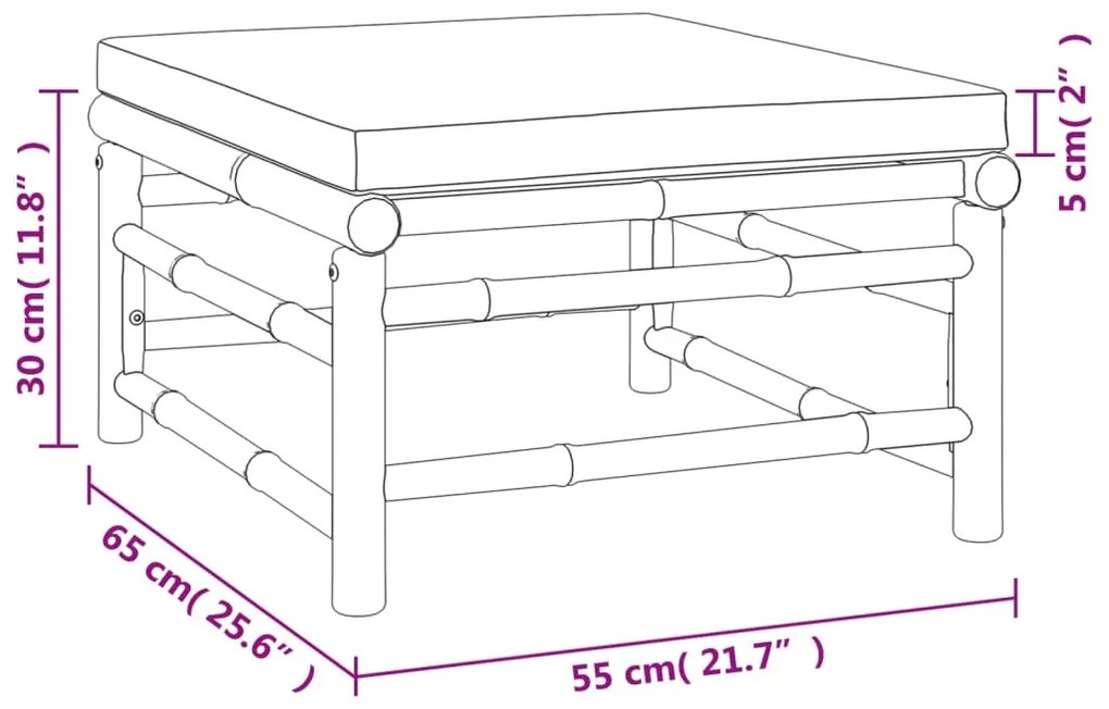 5 pcs conj. lounge de jardim bambu c/ almofadões cinzento-claro