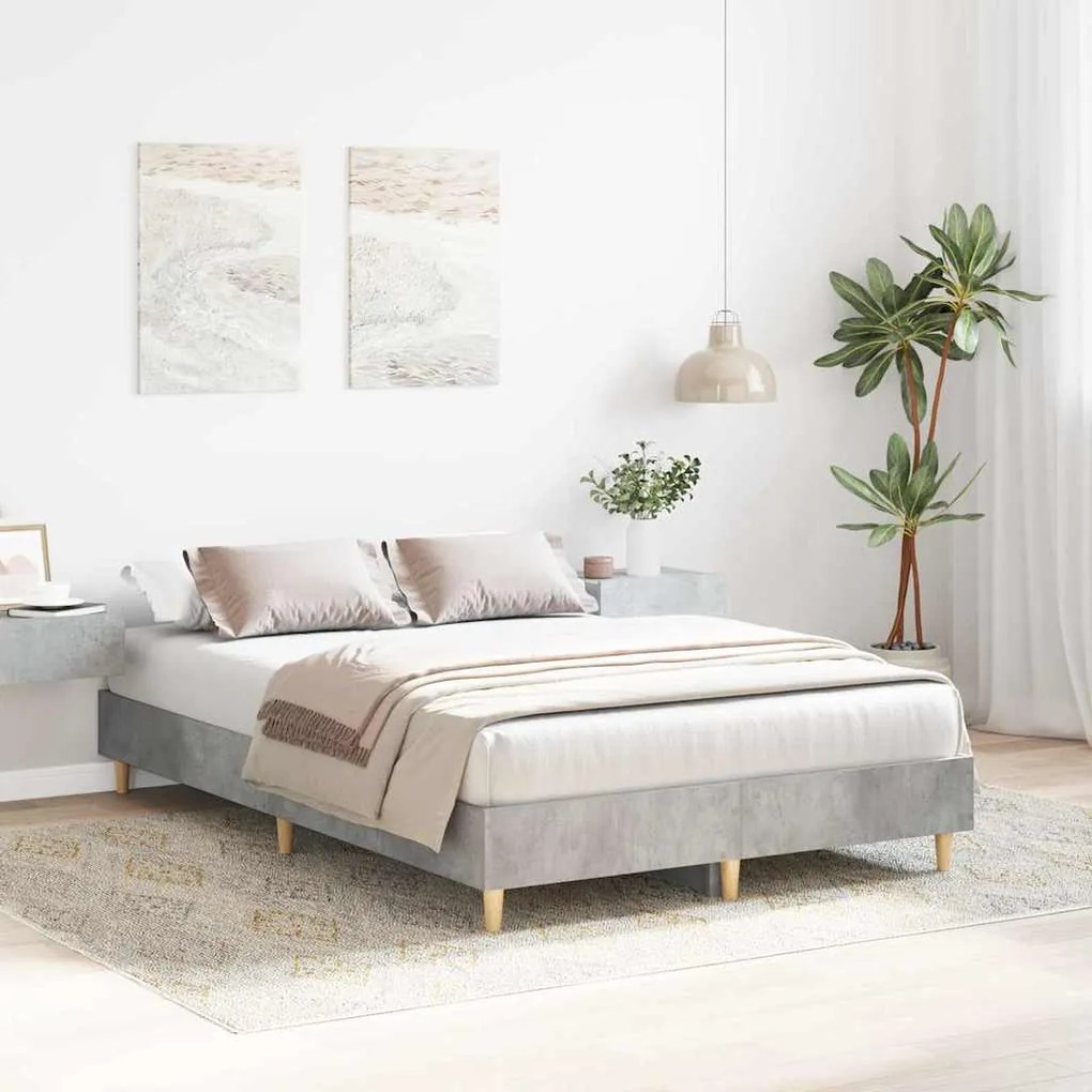 Cama vidaXL 120x190 cm Cinza Concreto em Madeira de Engenharia