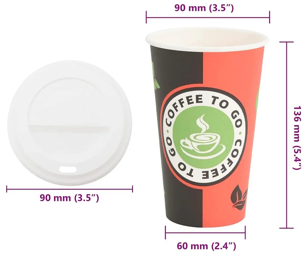 Copos de café de papel com tampas 1000 pcs 16oz 400ml