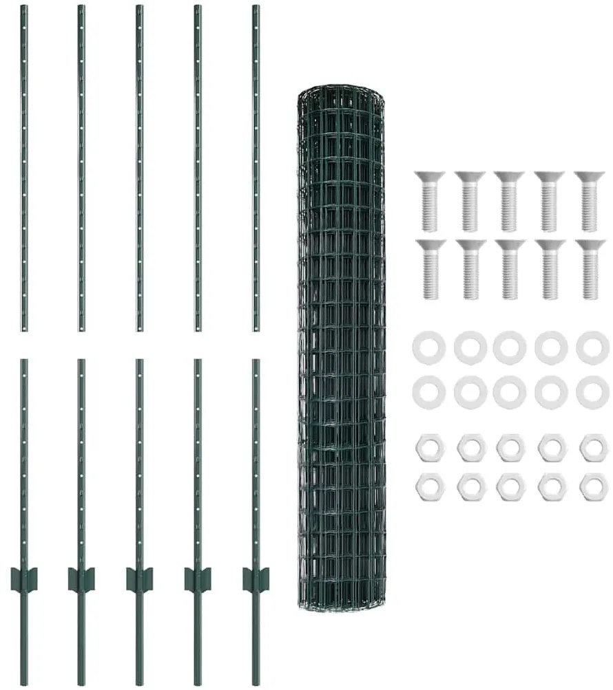 Cerca Euro com 5 Posts U Verde 1,4x10 m Aço