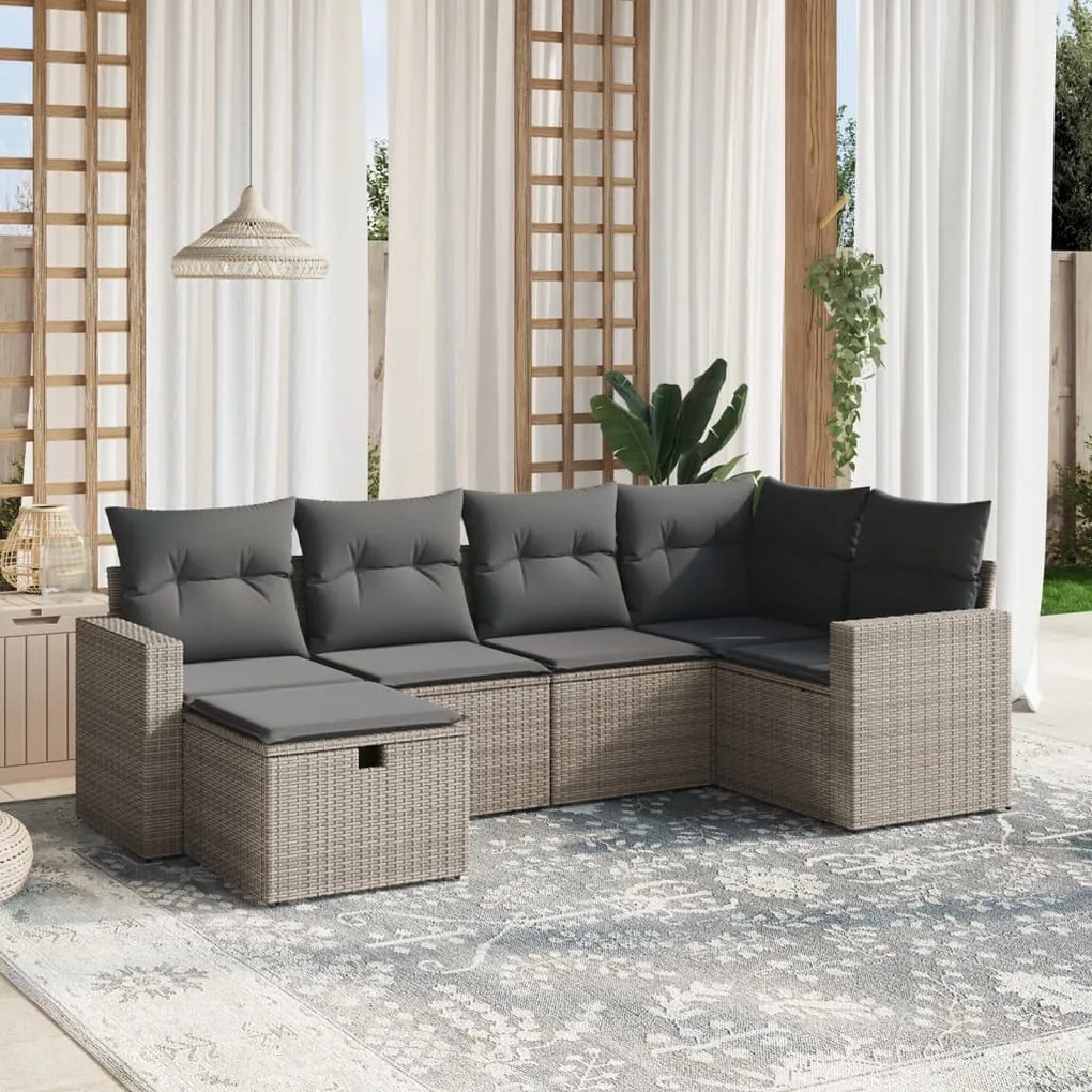 vidaXL 6 pcs conjunto sofás de jardim com almofadões vime cinzento