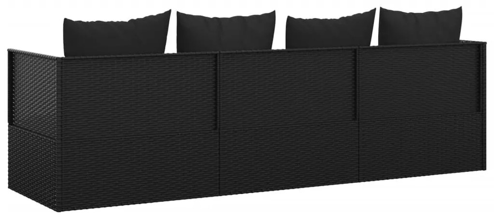 Sofá lounge de exterior com almofadões vime PE preto