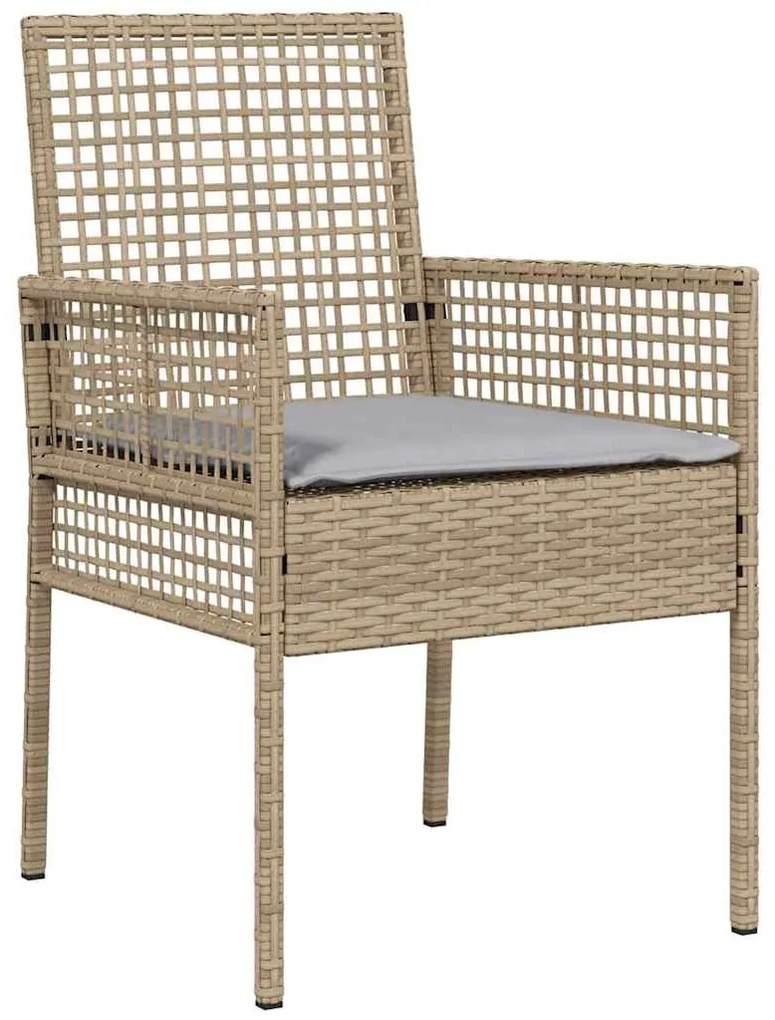 Conjunto de Bistro Jardim 3 Peças com Almofadas Bege em Polyrattan