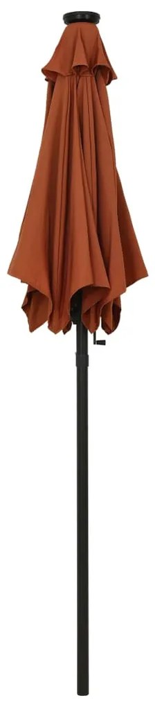 Guarda-sol de jardim c/ luzes LED 200x211 cm alumínio terracota