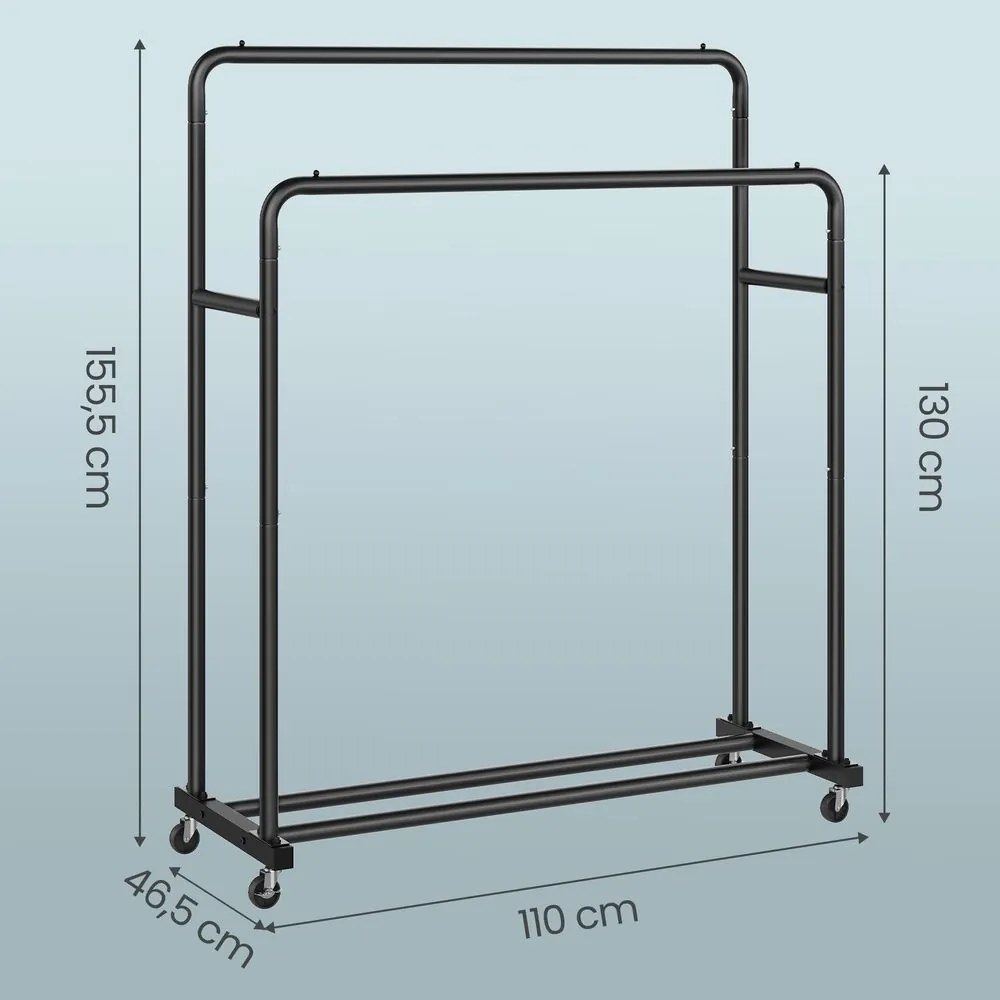 Guarda roupa aberto com rodas 46,5 x 110 x 155,5 cm Preto